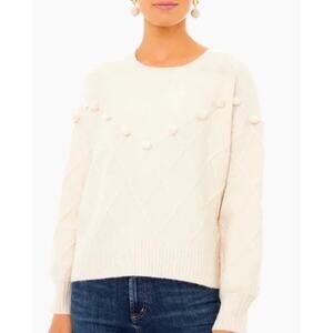 Tuckernuck Pomander Place Pam‎ Pom Pom Argyle Sweater in Cream, Size Large